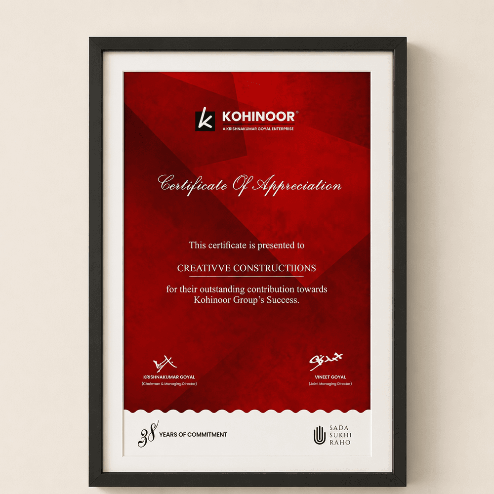 Certificate of Appreciation - Kohinoor Group