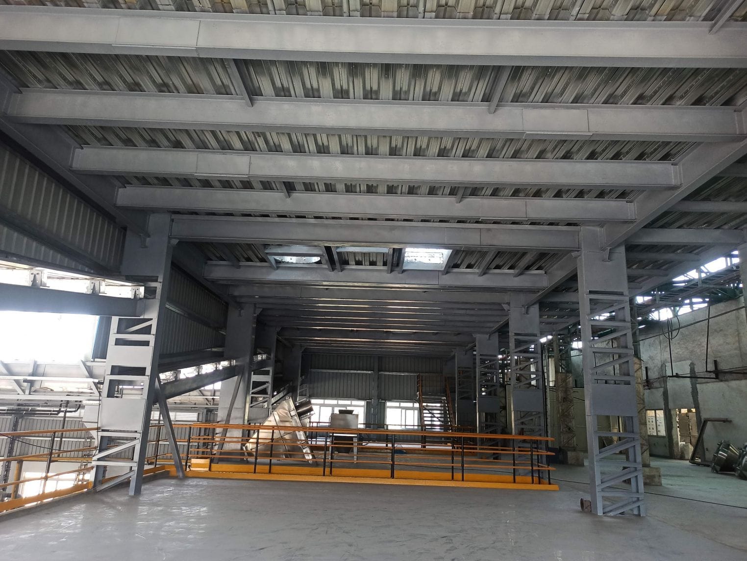 Shed interior under construction at Finolex Cables