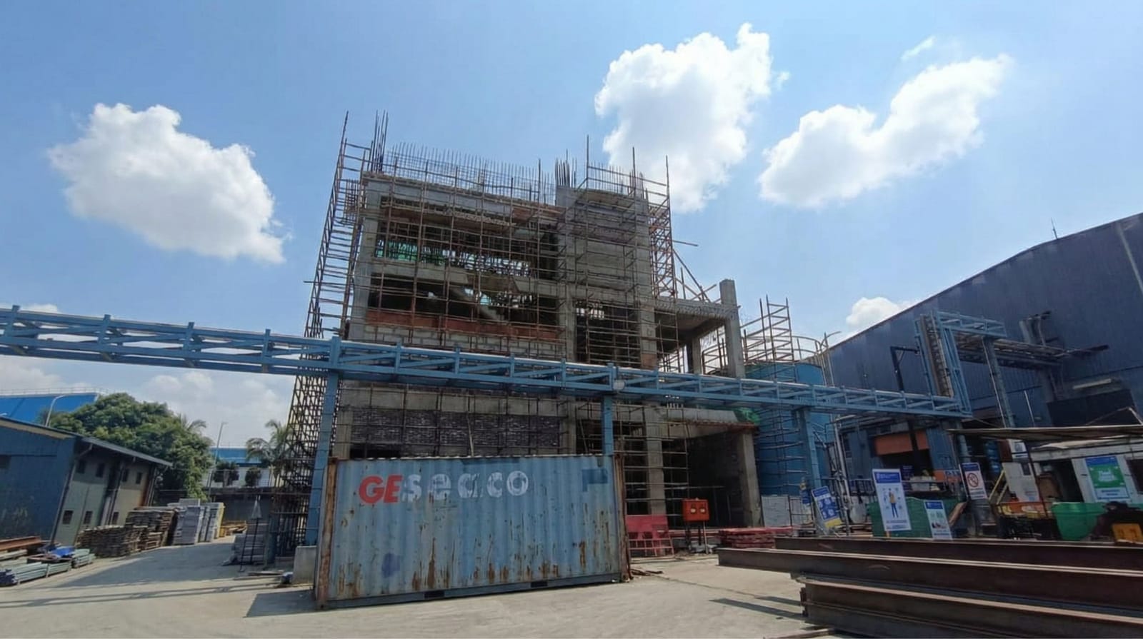 Full scaffolding around the structure at Pidilite, Shirwal