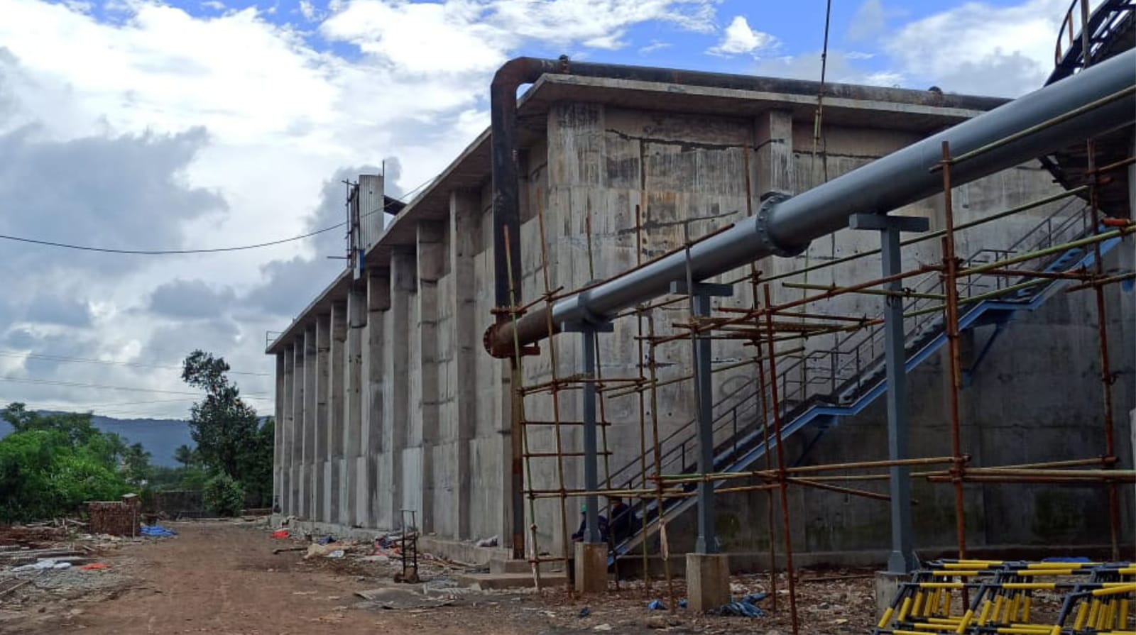 Scaffolded structure under construction at Sudarshan Chemicals